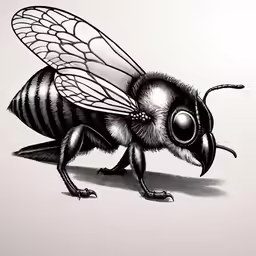 a bee with large eyes and a long tail