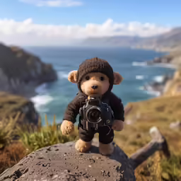 a stuffed bear is posed for a picture