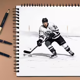 a note pad that has an image of a hockey player on it