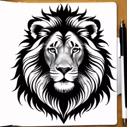 a black and white illustration of a lion