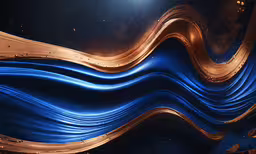 golden wavy curves on blue background,a close up view of a pattern with a gold, blue and gold design