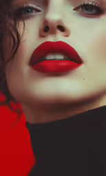 woman with red lips wearing dark makeup and black dress