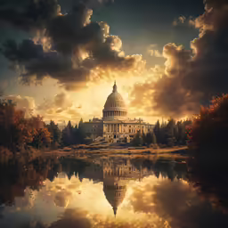 the u s capitol building in washington, d c is reflected in the still water
