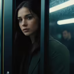 an image of a woman looking out a train window