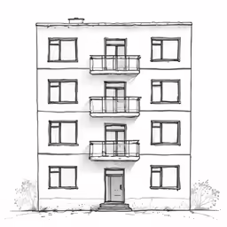 the front elevation of a three story building with balconies and windows