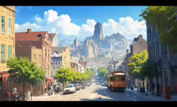 an old train is going through the mountains