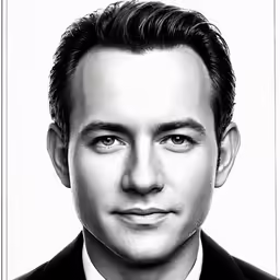 a black and white photo of a man in a suit