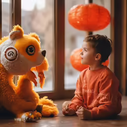 little girl sitting in front of large stuffed animal