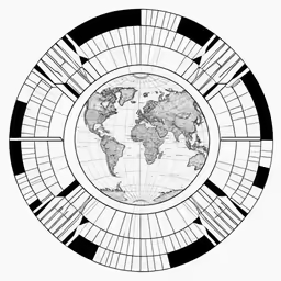 a black and white image of a world map in a circular