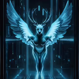 this is an artistic view of a girl in the dark with wings