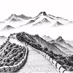 a landscape of mountains, hills and a bridge