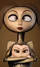 a statue of an evil queen looking through the mouth