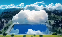 an animation of a big blue pond in the sky