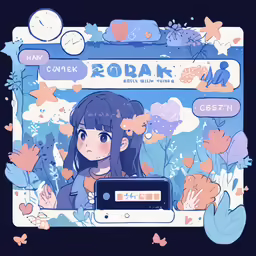 a digital drawing of two girls looking at a video game