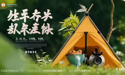there is an advertisement with a picture of a tent