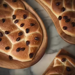 several breads with some chocolate chips in the middle