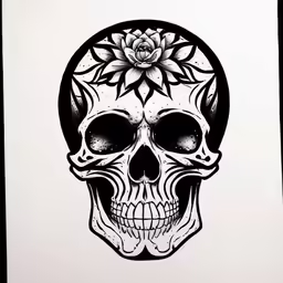 a skull with flower tattoo design on it
