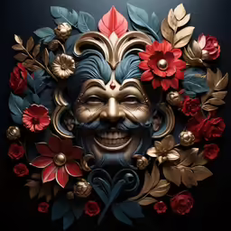 an artistic mask made with flowers and leaves