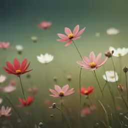 flowers are shown growing outside in a green field