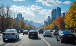 there is many cars driving in both directions