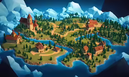 a map made of an island with two houses