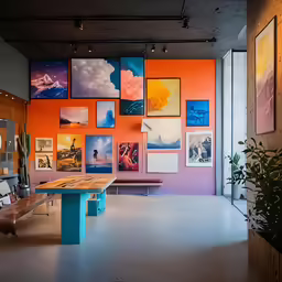 the bright orange wall is a museum display