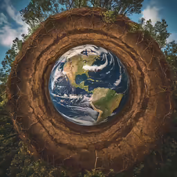 the earth is seen through a hole in the wood