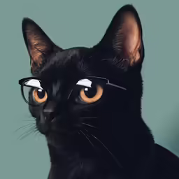 a close up of a black cat wearing glasses