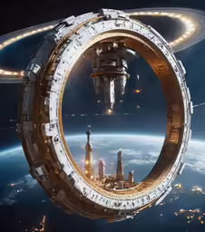 an illustration shows a sci - fiish city built into the air