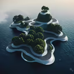 an aerial view of the floating island in the ocean