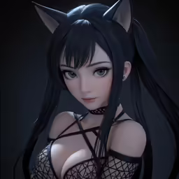 an animated rendering of a cat - ears woman