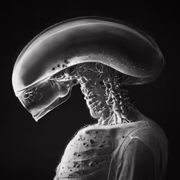 black and white photo of an ocean creature under water