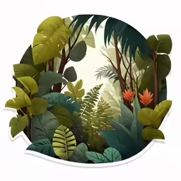 a lush green forest filled with plants and leaves