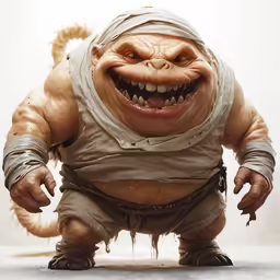 a weird looking troll with an enormous smile