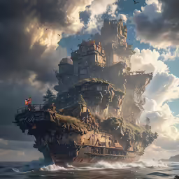 there is a ship with an island on it