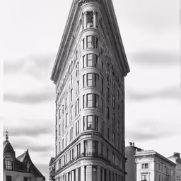 the corner building has a clock in it