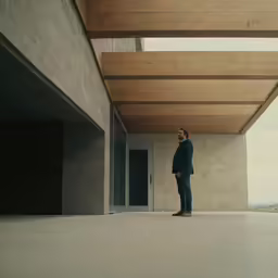 a man standing on top of a building near doors