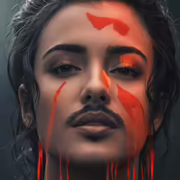 a woman with orange painted all over her face
