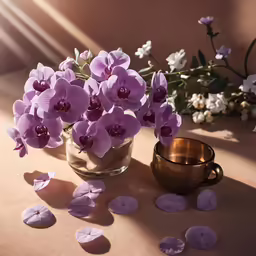 flowers arranged with petals around a vase