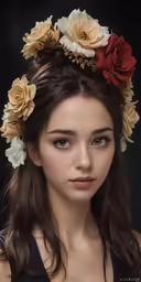 a woman wearing flower crowns looking forward