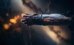 a person with their hand outstretched while in the dark