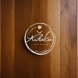 a logo for a new italian restaurant called arreda,the wooden logo is displayed for the company
