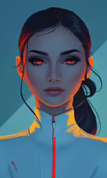 a futuristic woman wearing orange eyeliners