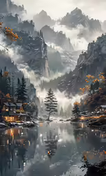 a lake surrounded by trees and mountains
