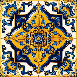an artistic tile design in blue and yellow