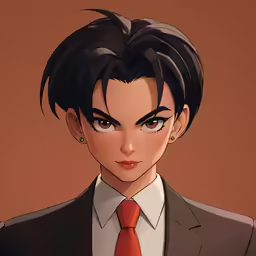 a person in a suit and tie has dark hair