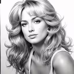 a woman with blonde hair looking at the camera
