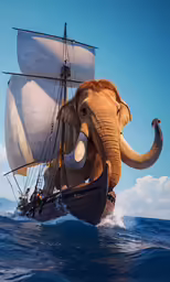 an elephant on a boat riding on the ocean