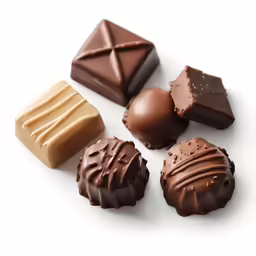 chocolates arranged in an arrangement on a white surface