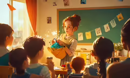 a little girl is standing in front of children
